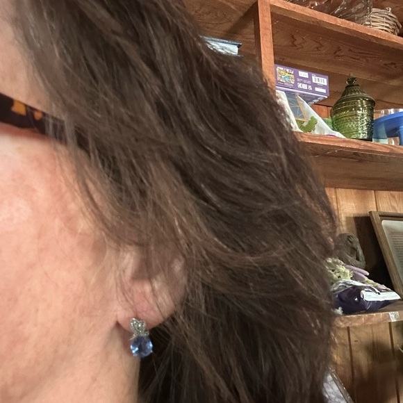 Elegant Blue Teardrop Earrings. Sterling glass and Marcasite - Picture 5 of 5